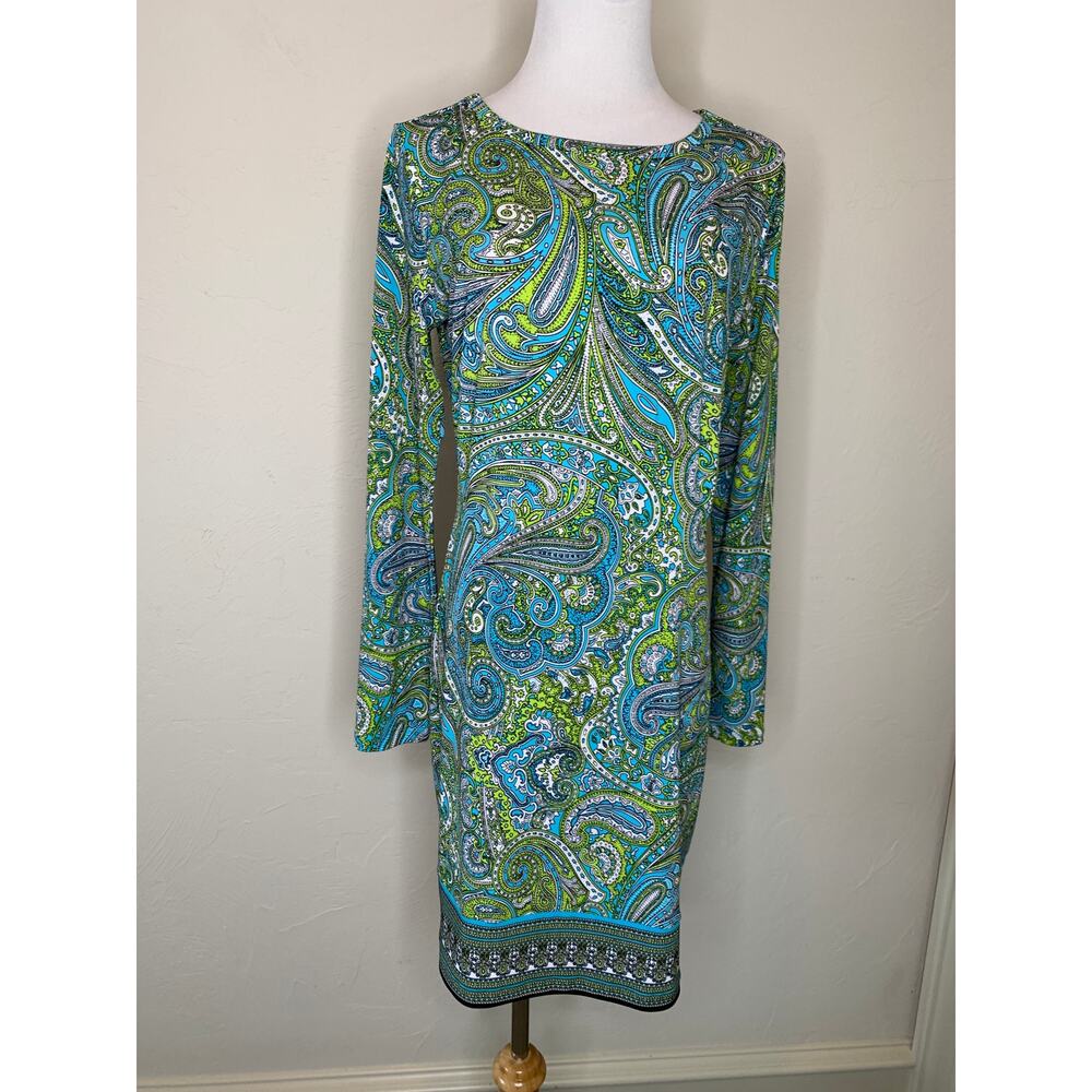 Michael Michael Kors Peacock  Paisley Shift Dress Stretch Sz Small